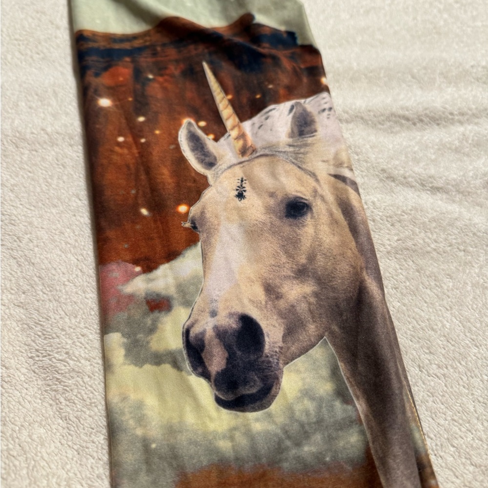Unique Teeki brand sepia tone unicorn western leggings